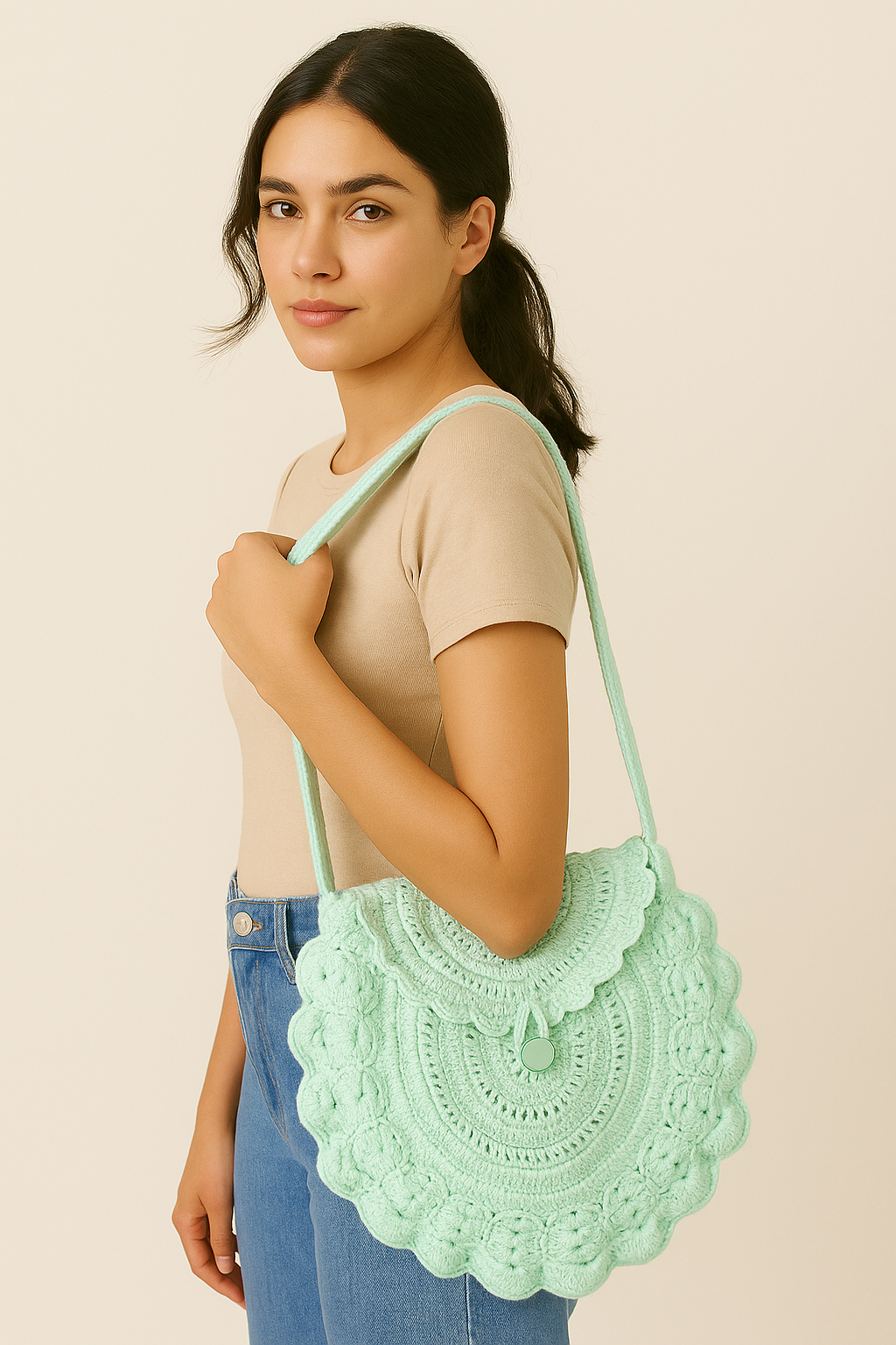 Mint Green Handmade Crochet Shoulder Bag