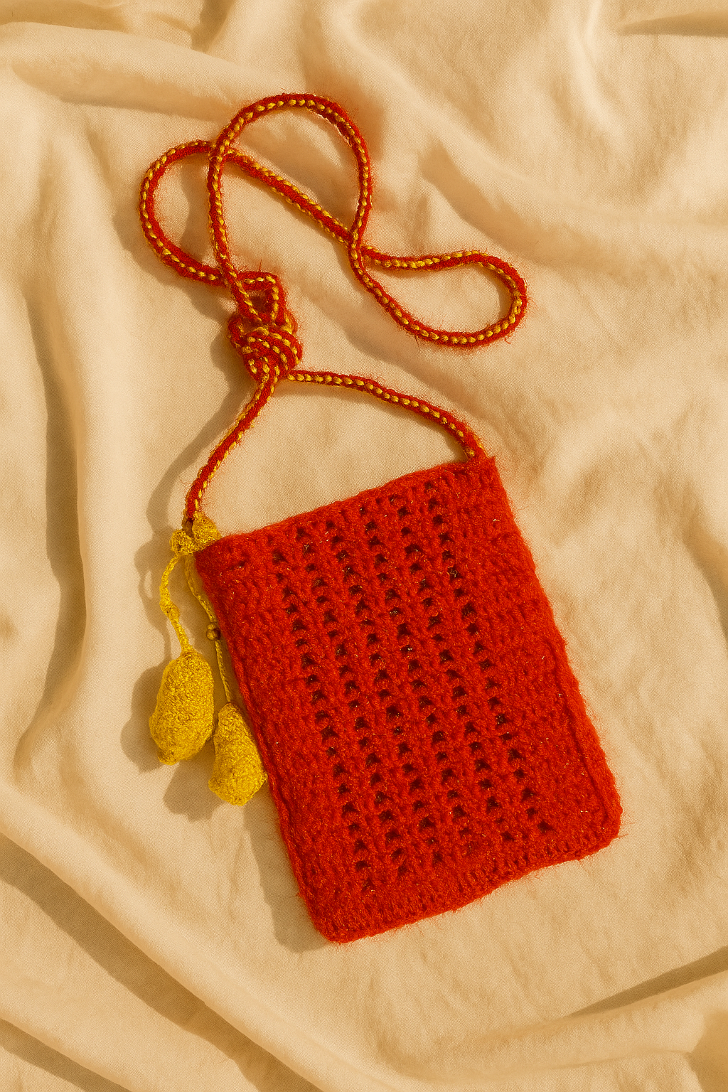 Red & Yellow Beaded Crochet Phone Sling Bag