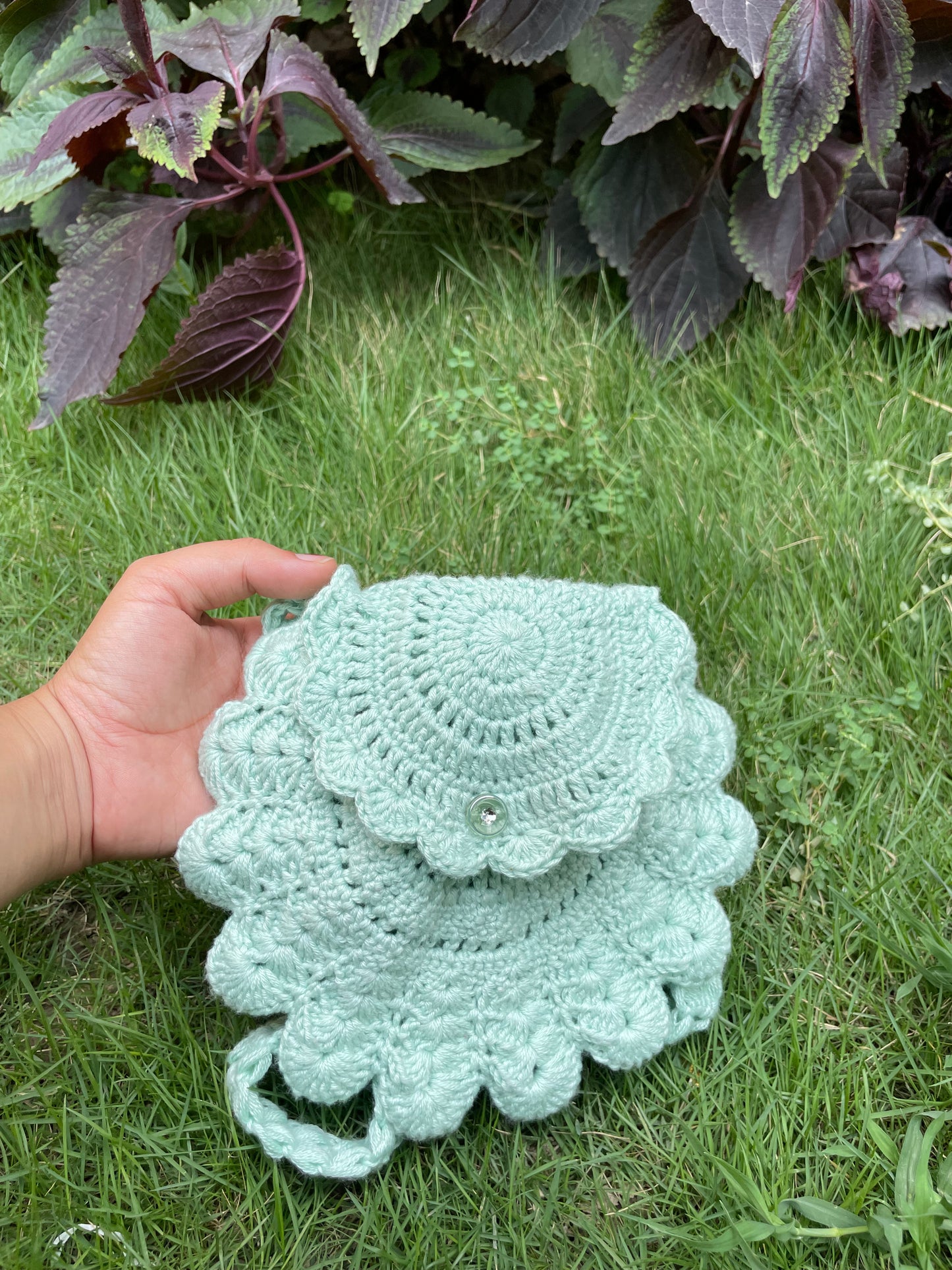 Mint Green Handmade Crochet Shoulder Bag