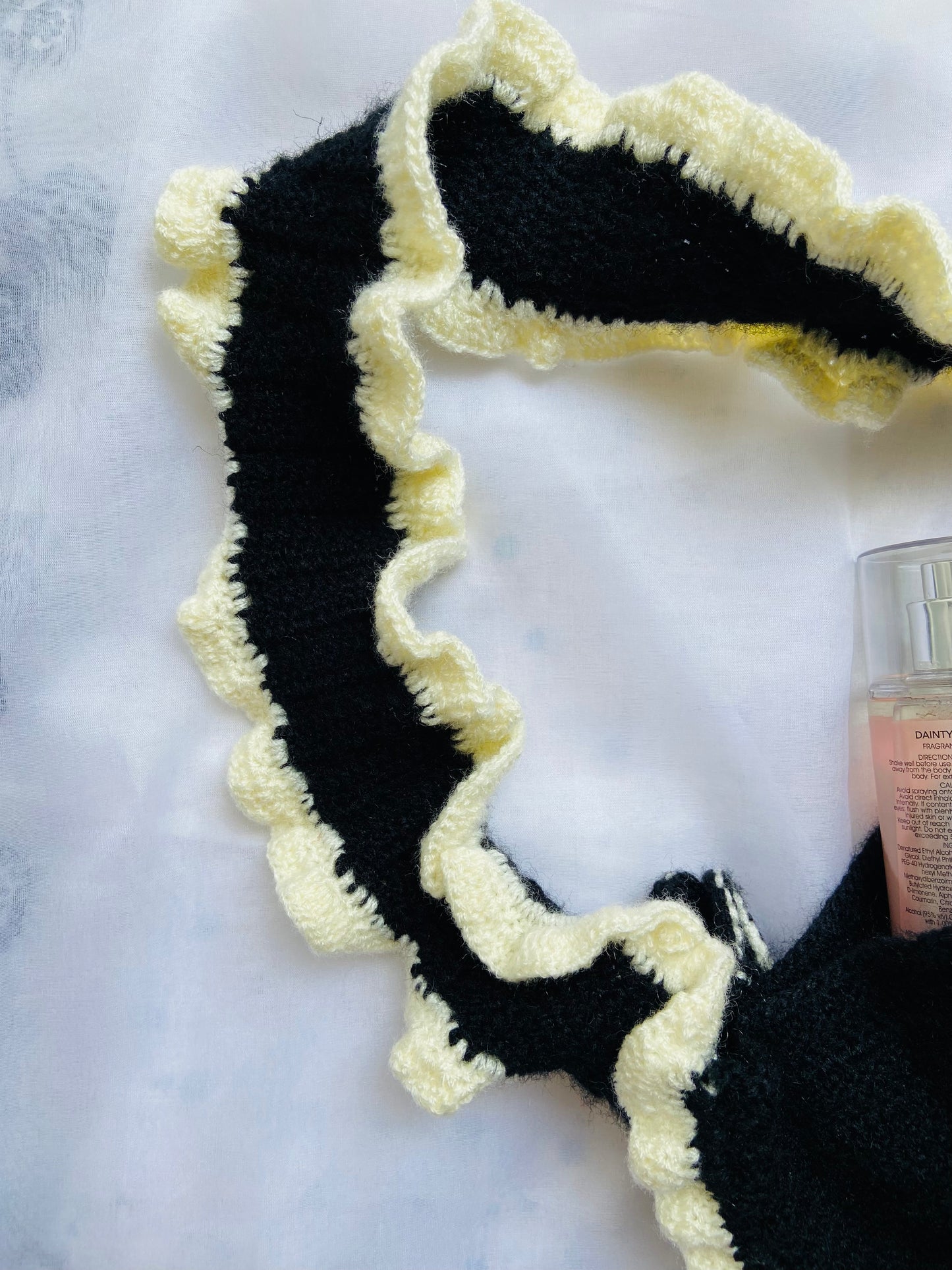 Handcrafted Black Crochet Shoulder Bag with Ruffle Trim