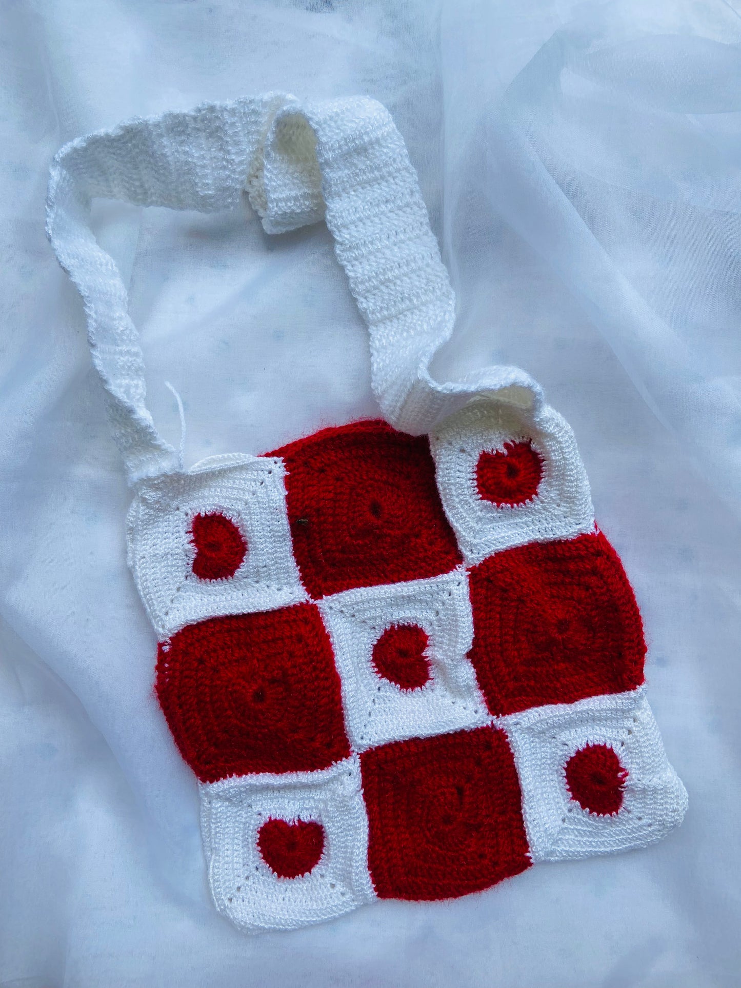 Handmade Crochet Red & White Sling Bag – Lightweight & Stylish