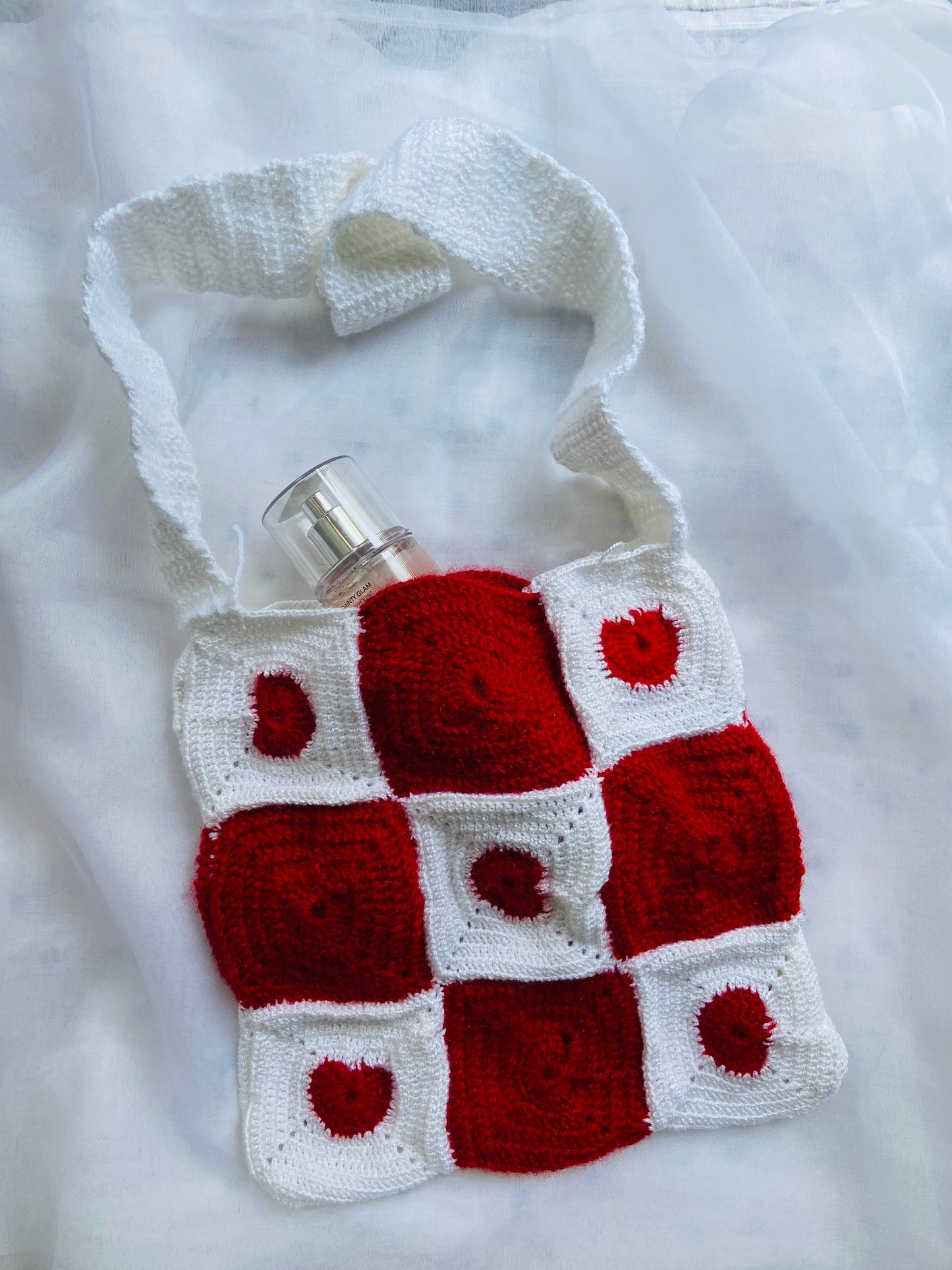 Handmade Crochet Red & White Sling Bag – Lightweight & Stylish