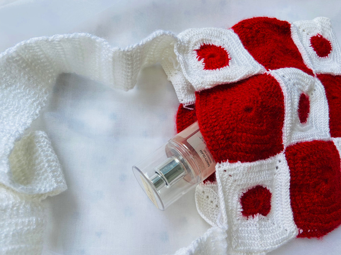 Handmade Crochet Red & White Sling Bag – Lightweight & Stylish