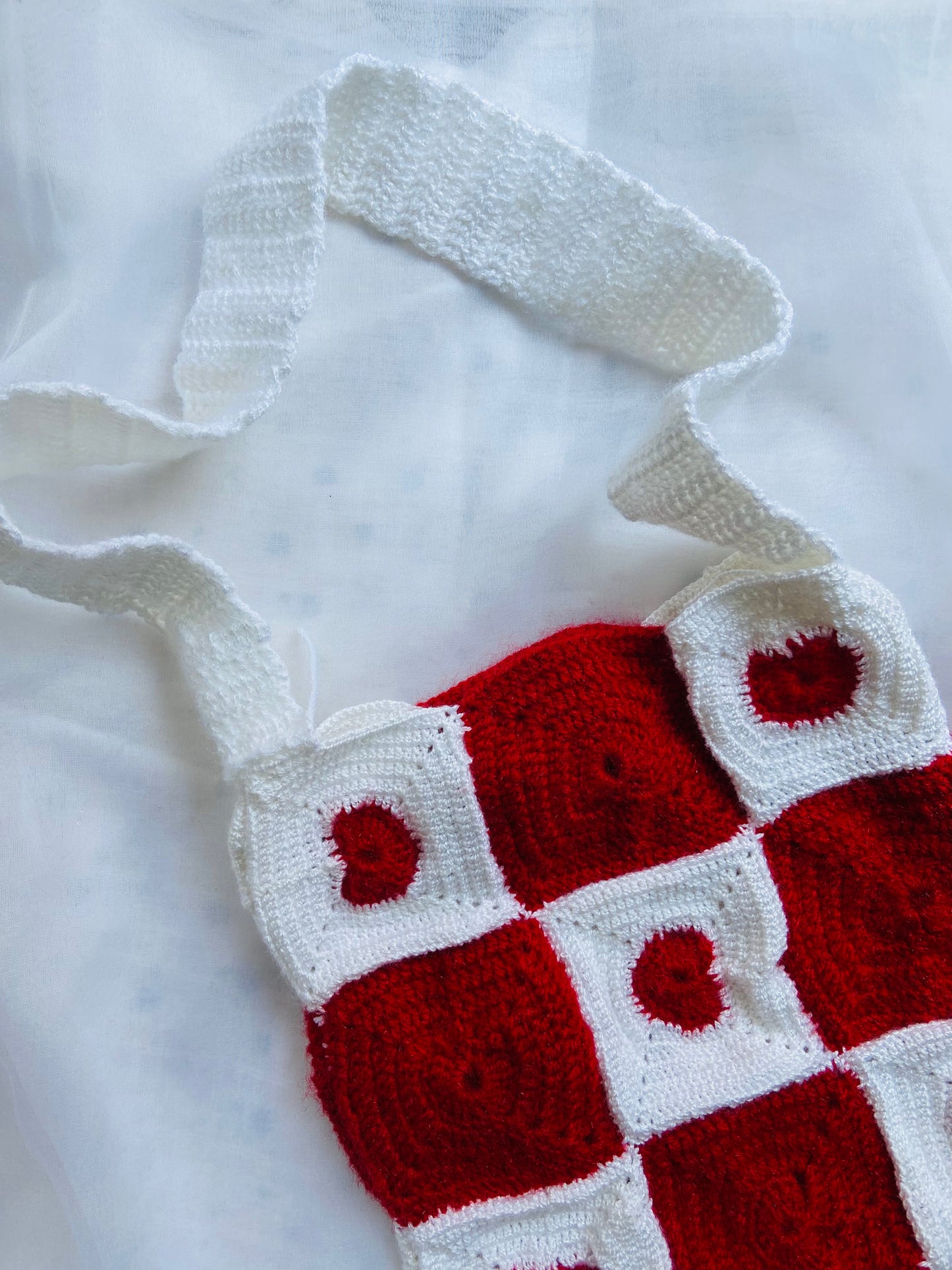 Handmade Crochet Red & White Sling Bag – Lightweight & Stylish