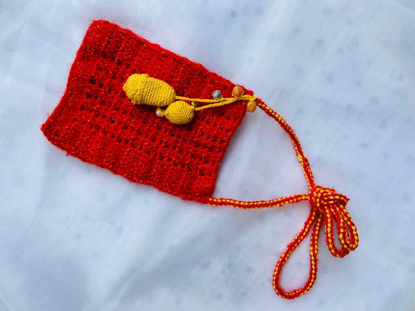 Red & Yellow Beaded Crochet Phone Sling Bag