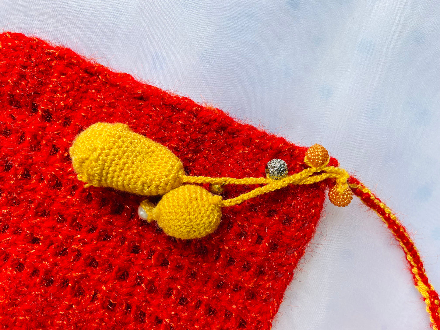 Red & Yellow Beaded Crochet Phone Sling Bag