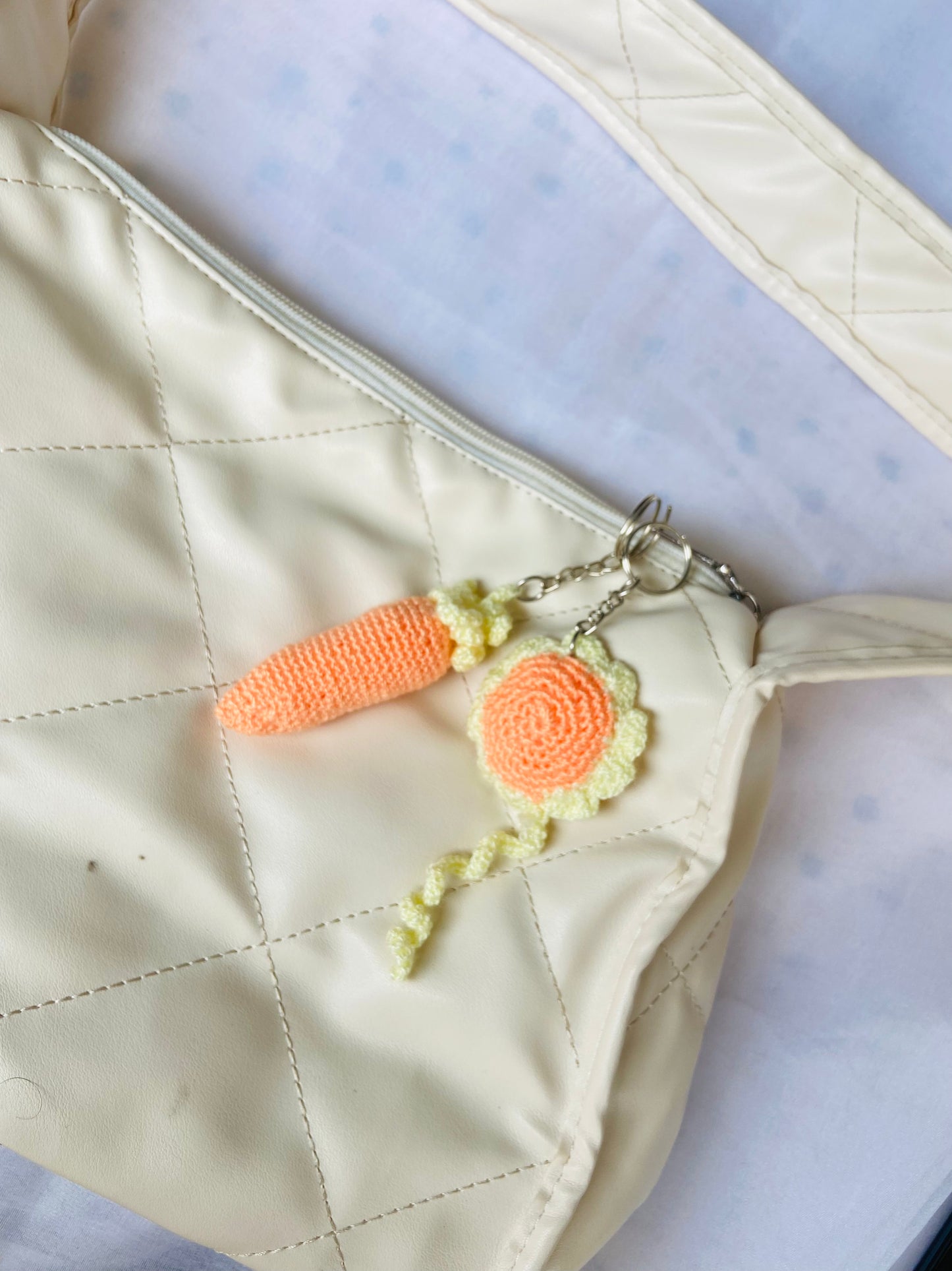 Handmade Crochet Carrot & Flower Keychain