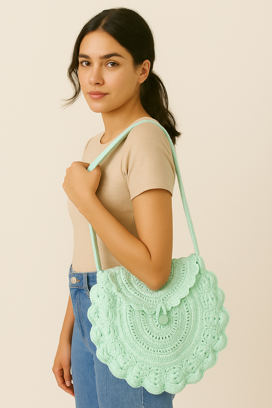 Mint Green Handmade Crochet Shoulder Bag