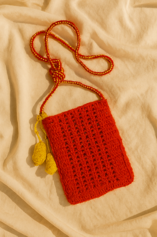 Red & Yellow Beaded Crochet Phone Sling Bag