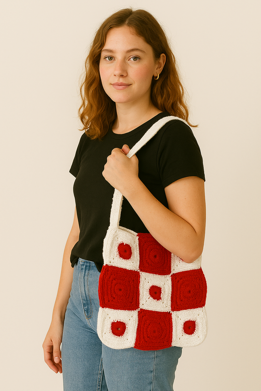 Handmade Crochet Red & White Sling Bag – Lightweight & Stylish