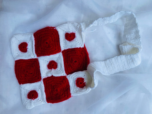 Handmade Crochet Red & White Sling Bag – Lightweight & Stylish