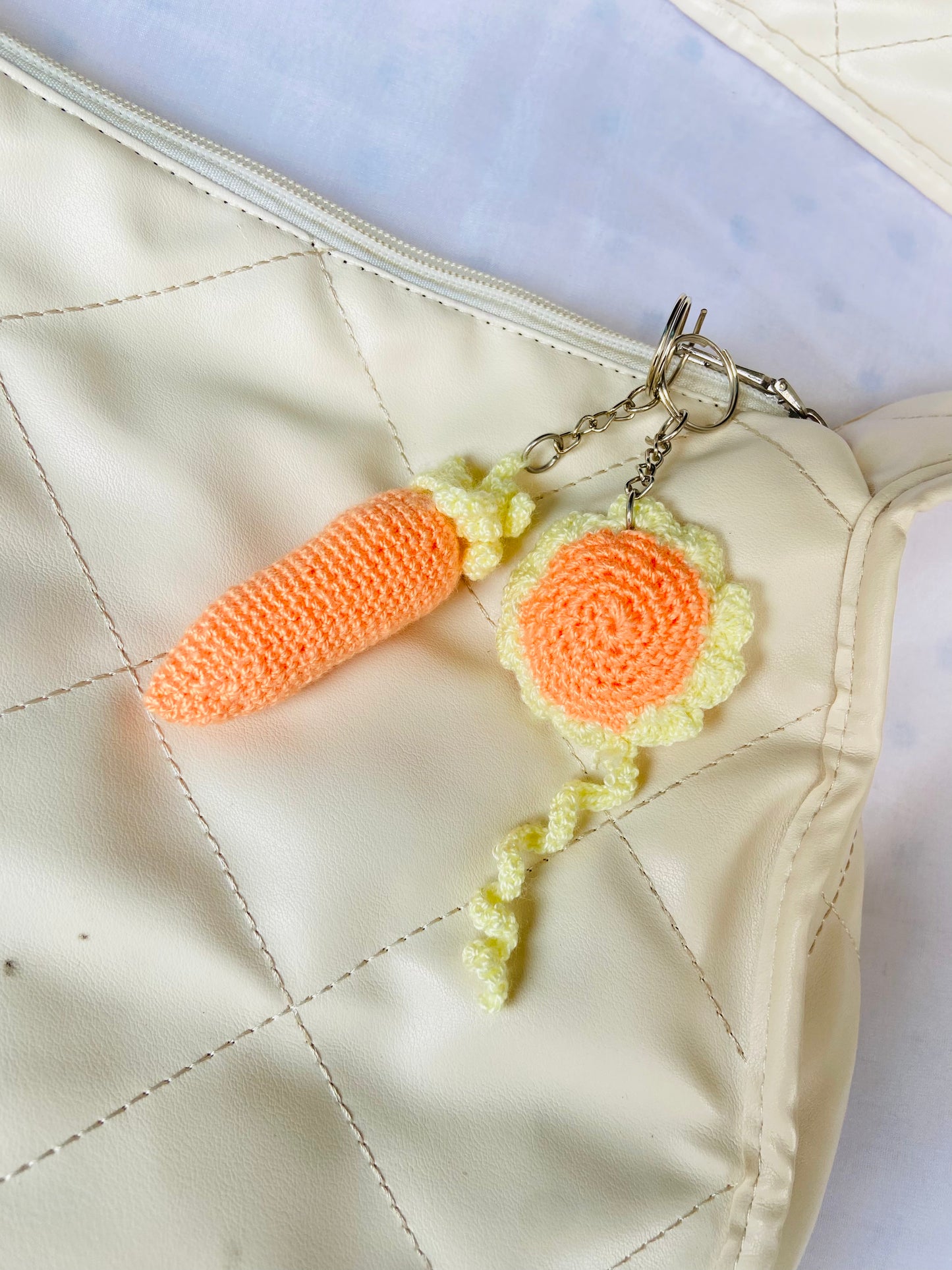 Handmade Crochet Carrot & Flower Keychain