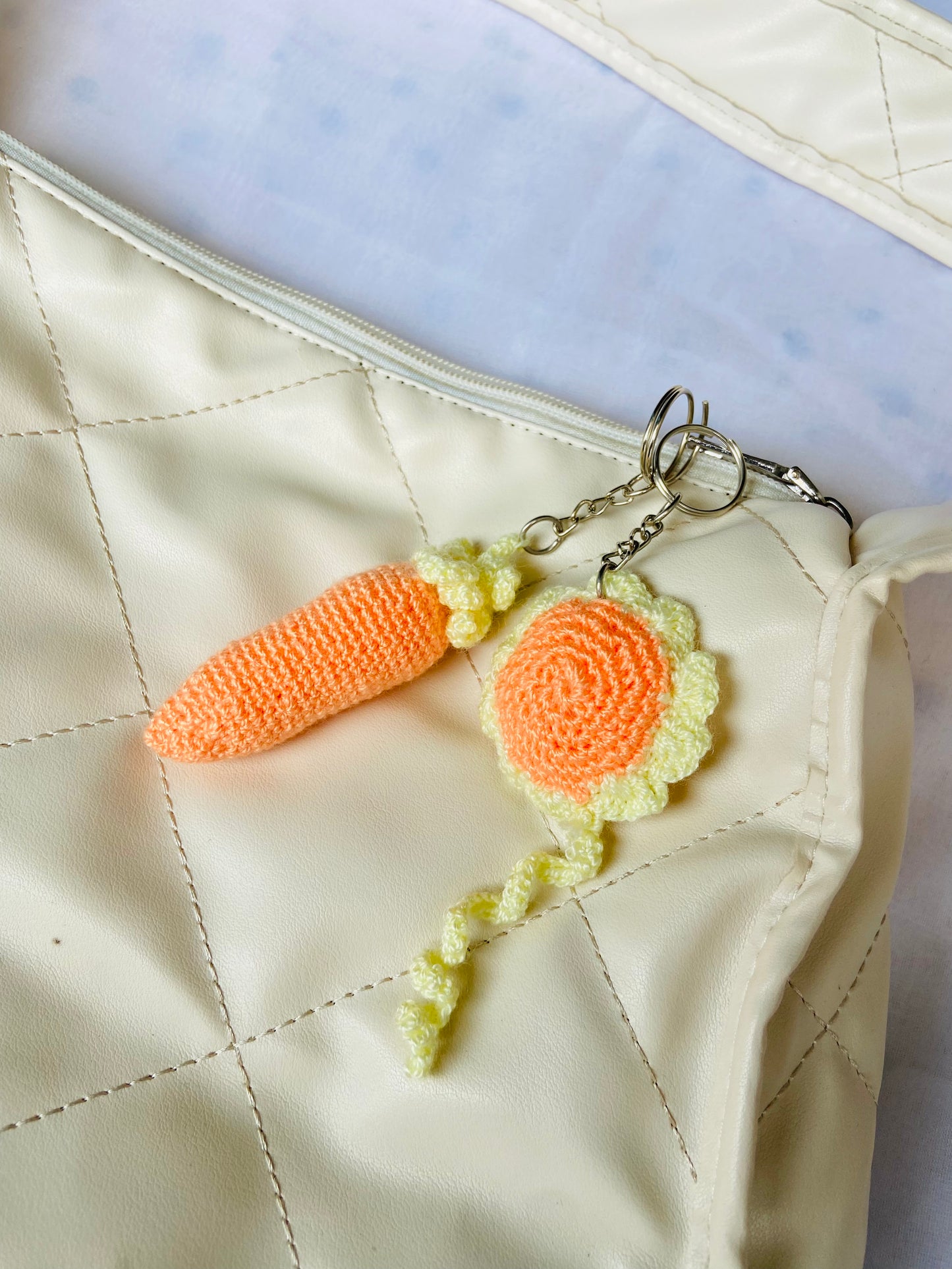 Handmade Crochet Carrot & Flower Keychain